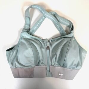 Shefit Womens Sports Bra Medium Pink Teal Zip Front Racerback High Impact Adjust